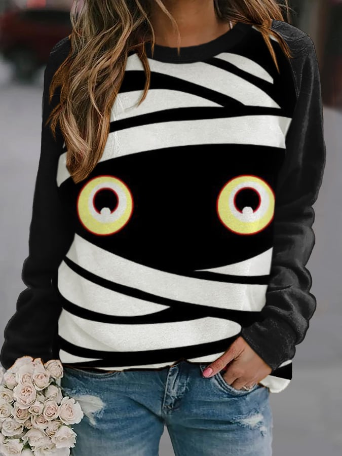 Women'S Halloween Peek Monster Print Sweatshirt