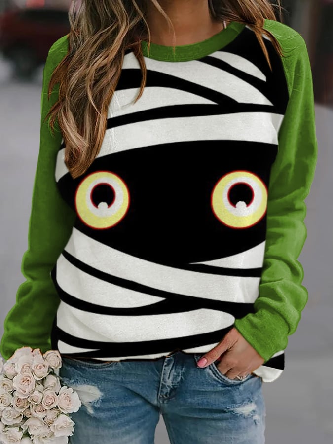 Women'S Halloween Peek Monster Print Sweatshirt