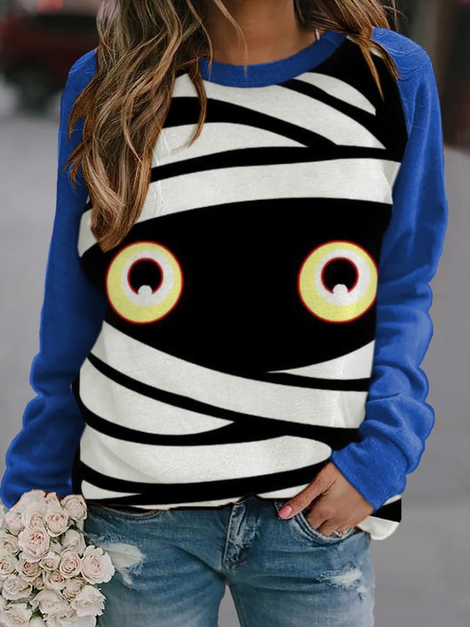 Women'S Halloween Peek Monster Print Sweatshirt