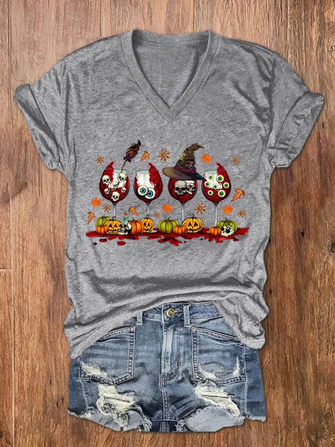 Women's Halloween Wine Glass T-Shirt