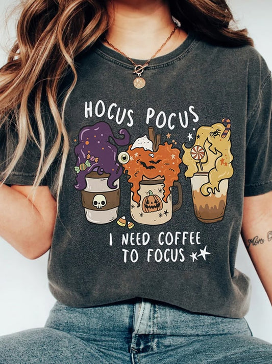 Hocus Pocus I Need Coffee To Focus Print Short Sleeve T-Shirt