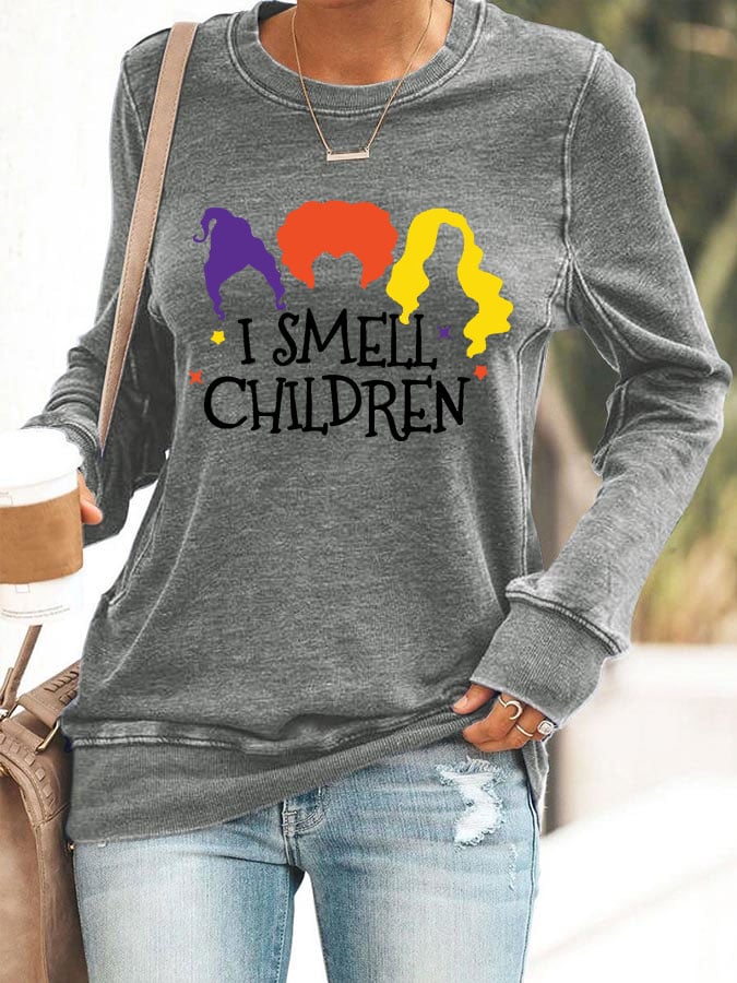 Women'S Casual I Smell Children Print Long-Sleeved Sweatshirt