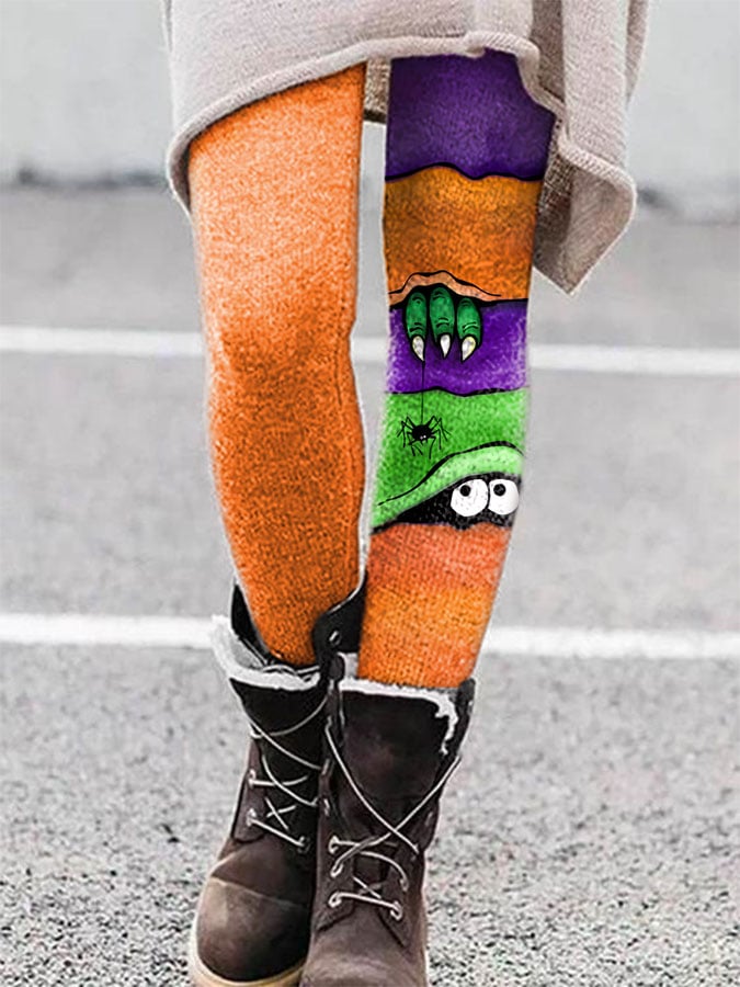 Fashion Halloween Peek Monster Print Leggings