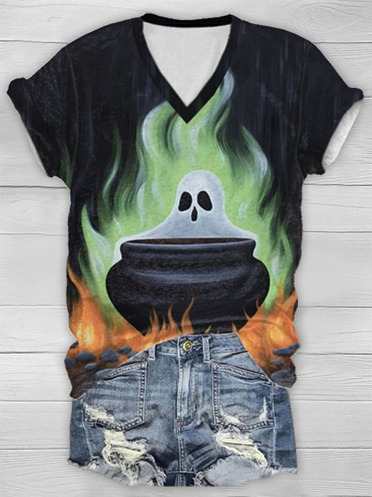 Women's Casual Ghost Art Printed Short Sleeve T-Shirt
