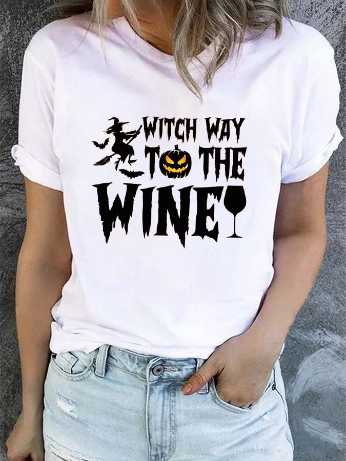 Women's Witch Way To The Wine Print T-Shirt