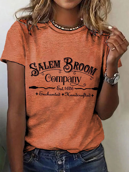 Women's Salem Broom Co Funny Halloween Casual Tee