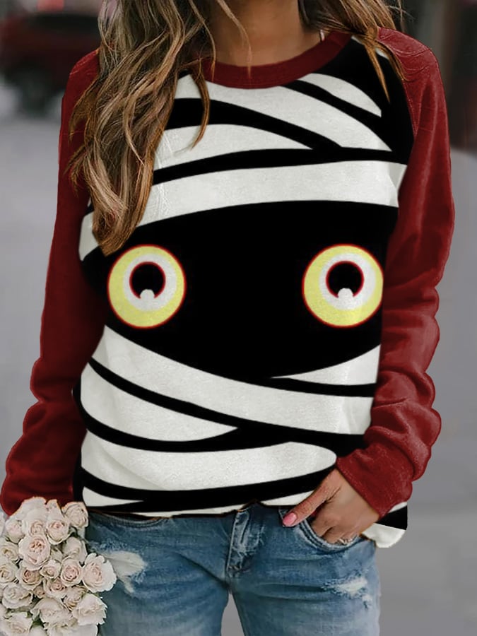 Women'S Halloween Peek Monster Print Sweatshirt