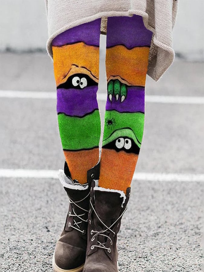 Fashion Halloween Peek Monster Print Leggings