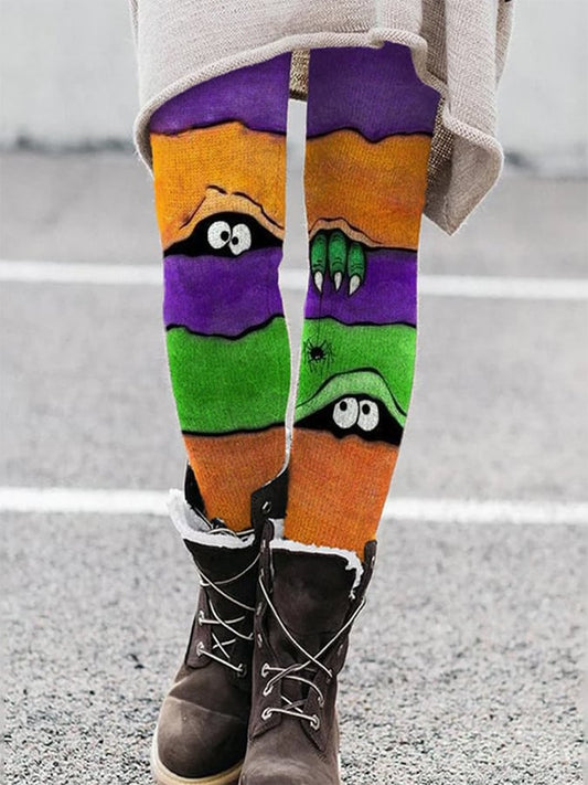 Fashion Halloween Peek Monster Print Leggings