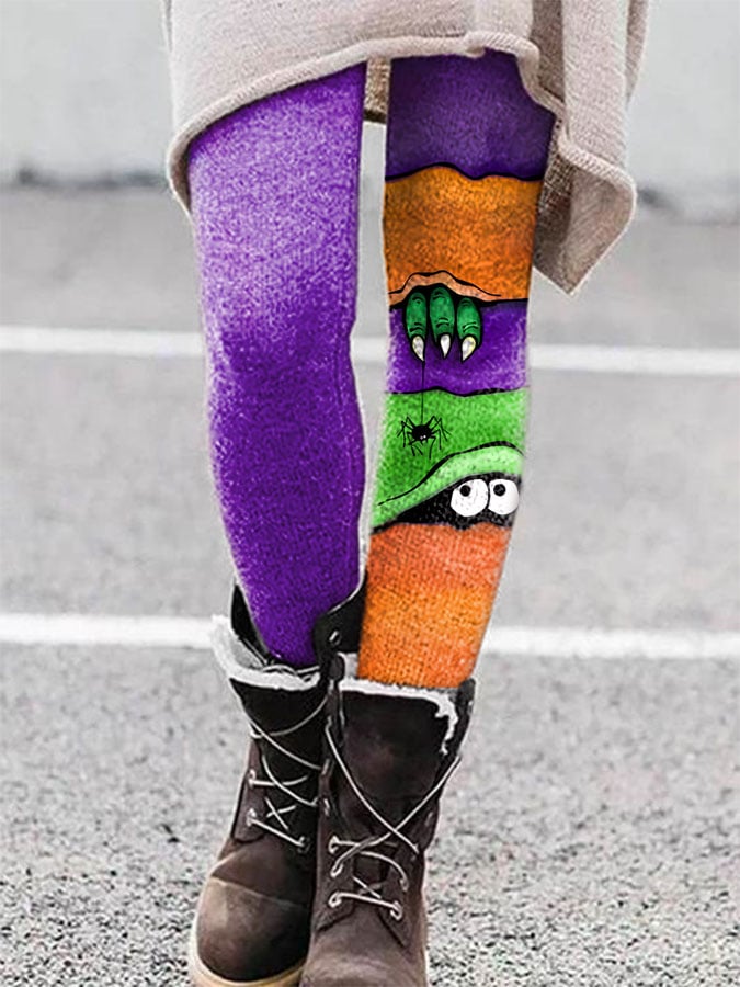 Fashion Halloween Peek Monster Print Leggings