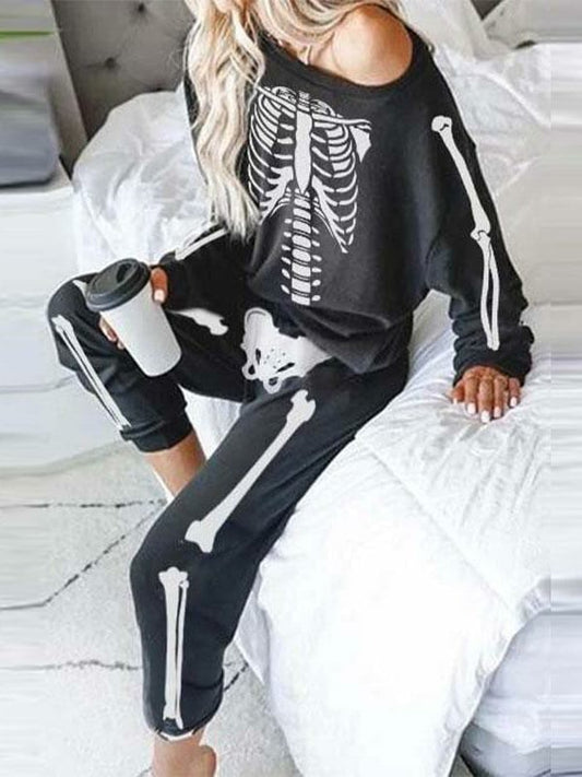Women's Halloween Skull Print Casual Suit