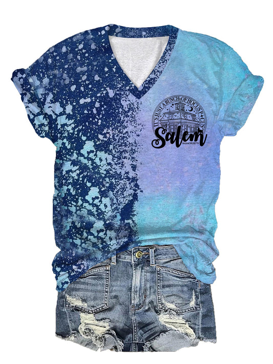 Women's Salem Witch Halloween Print V-neck T-shirt