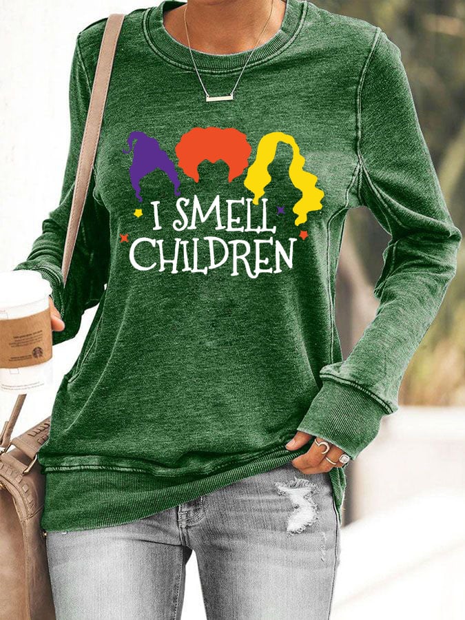 Women'S Casual I Smell Children Print Long-Sleeved Sweatshirt