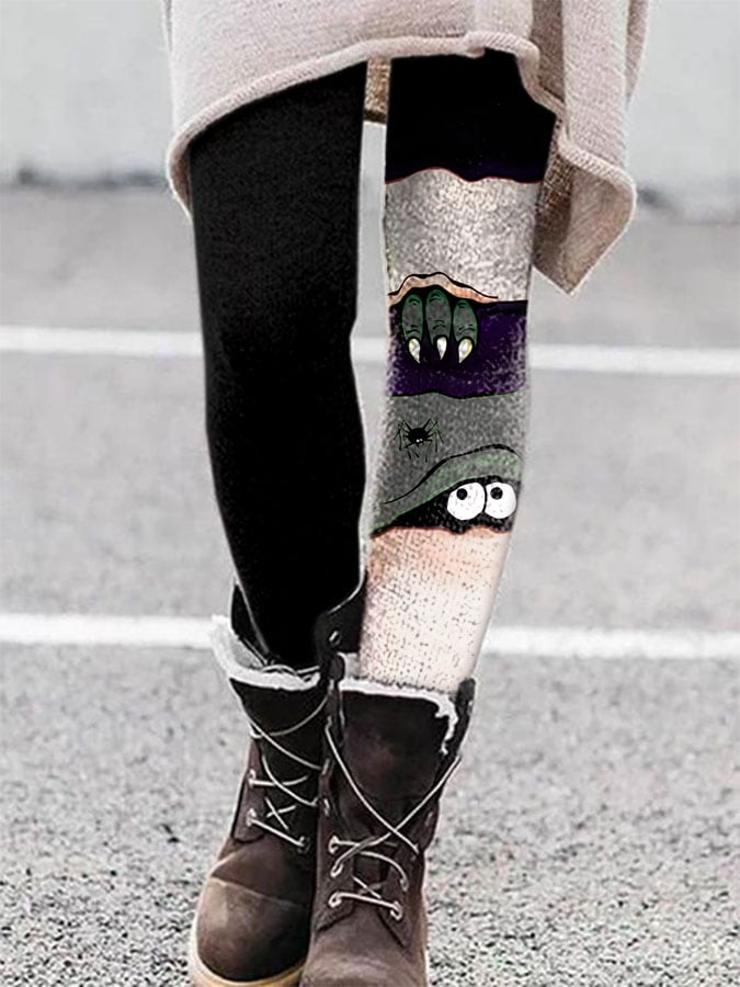 Fashion Halloween Peek Monster Print Leggings