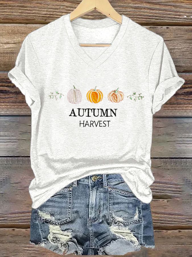 Women'S Pumpkin Print Casual T-Shirt