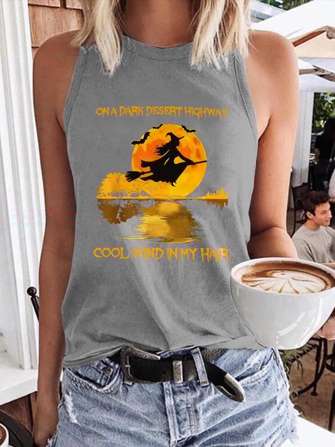Halloween Witch On A Dark Desert Highway Cool Wind In My Hair Print Tank Top
