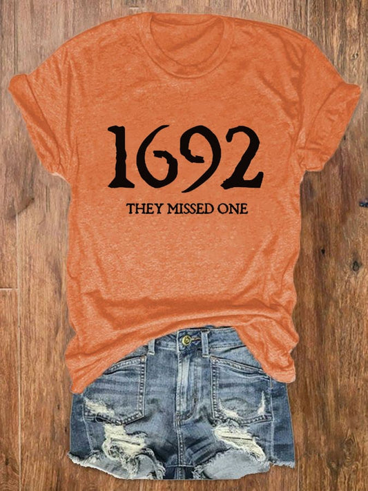 Women's 1692 They Missed One Salem Witch Print Crew Neck T-Shirt