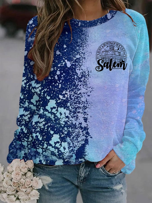 Women's Salem Witch Halloween Printed Round Neck Long Sleeve Sweatshirt