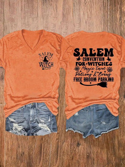 Women's Funny Halloween Salem Witch Company Printed Tee