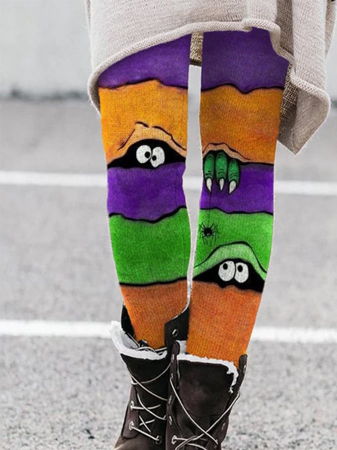 Fashion Halloween Peek Monster Print Leggings