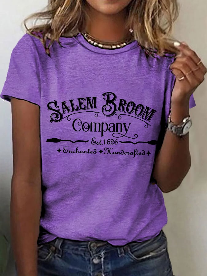 Women's Salem Broom Co Funny Halloween Casual Tee