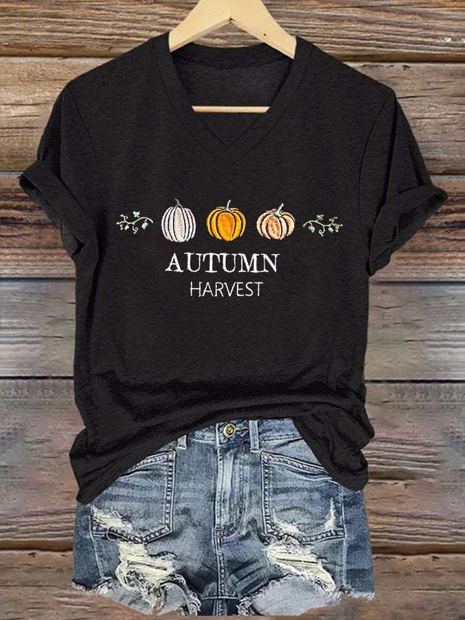 Women'S Pumpkin Print Casual T-Shirt