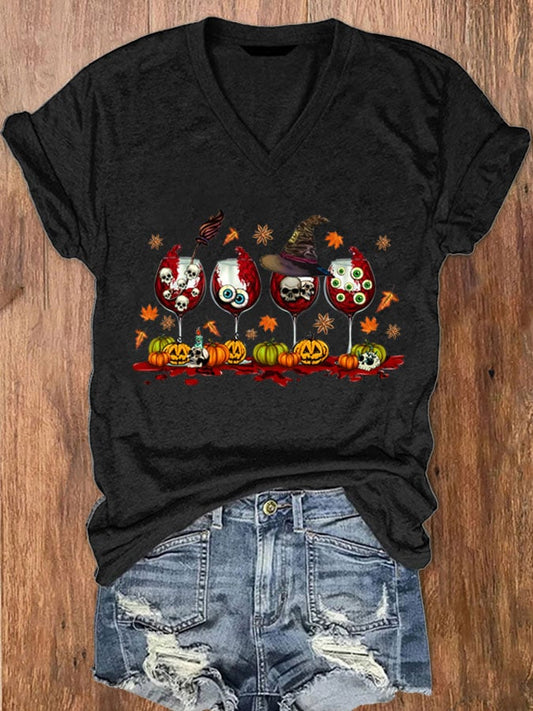 Women's Halloween Wine Glass T-Shirt