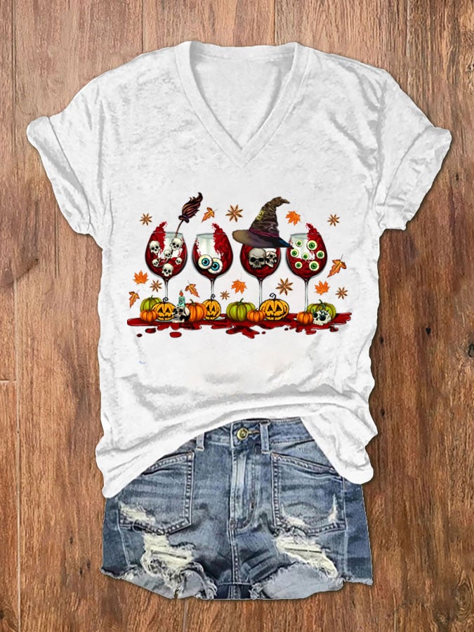Women's Halloween Wine Glass T-Shirt