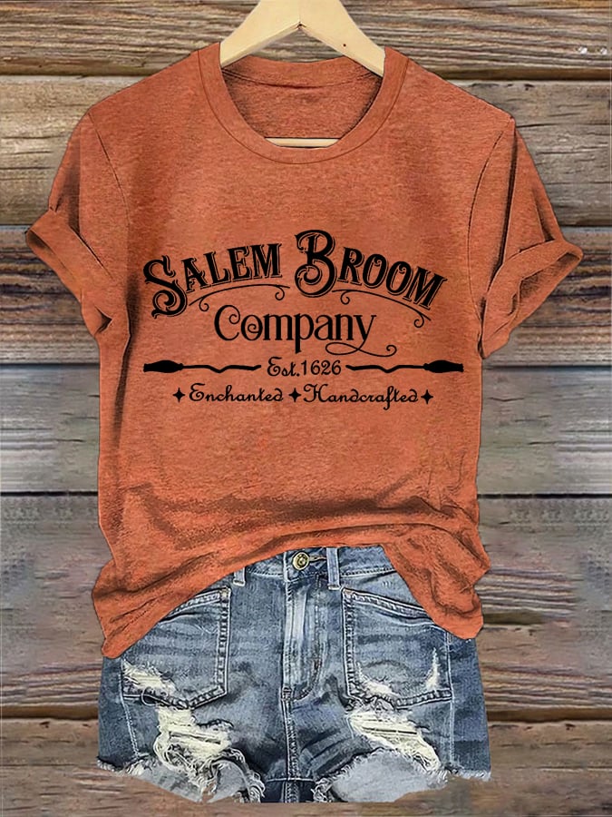 Women's Salem Broom Co Funny Halloween Casual Tee