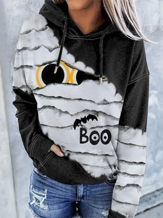 Women's Halloween Peek Monster Print Casual Hoodie