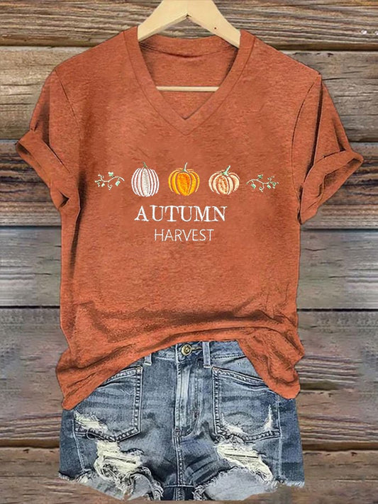 Women'S Pumpkin Print Casual T-Shirt