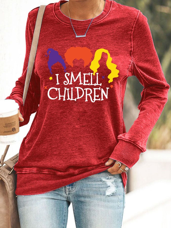 Women'S Casual I Smell Children Print Long-Sleeved Sweatshirt