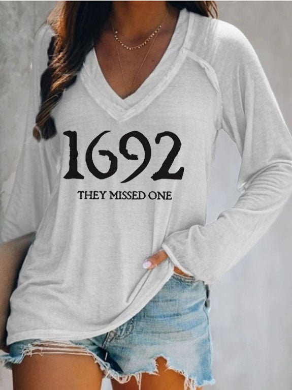 Women's 1692 They Missed One Salem Witch Casual V-Neck Long-Sleeve T-Shirt