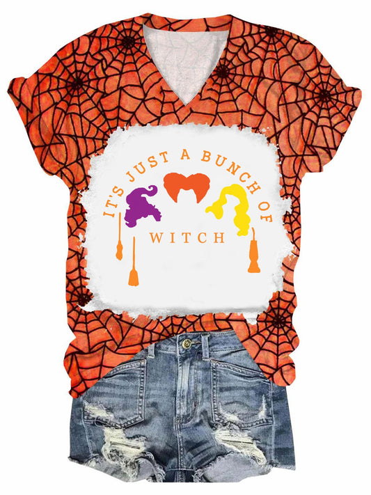 Women's It's Just a Bunch of Witch Print V-neck T-shirt
