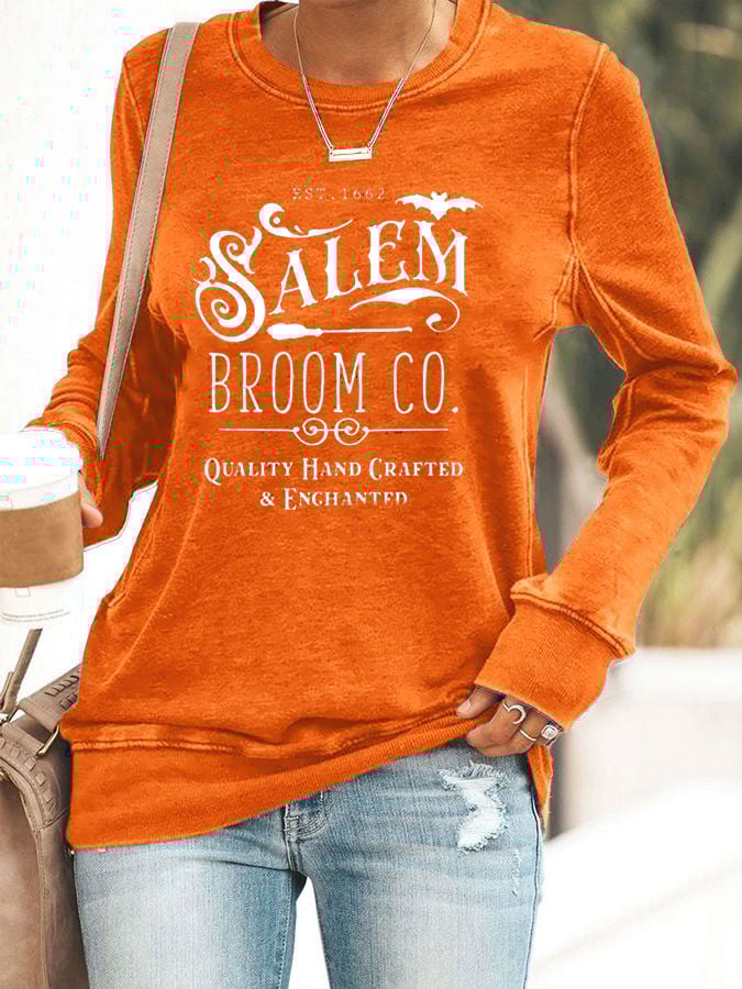 Women's Halloween Salem Broom Co Printed Sweatshirt