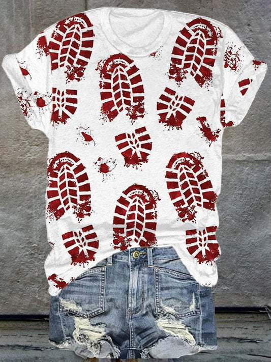 Women's Blood Stained Shoe Print Short Sleeve T-Shirt