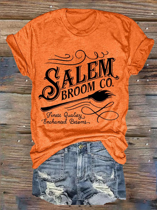 Women's Funny Halloween Salem Broom Co. Casual V-Neck Tee