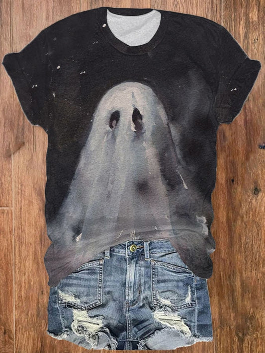 Women's Halloween Ghost Print T-Shirt