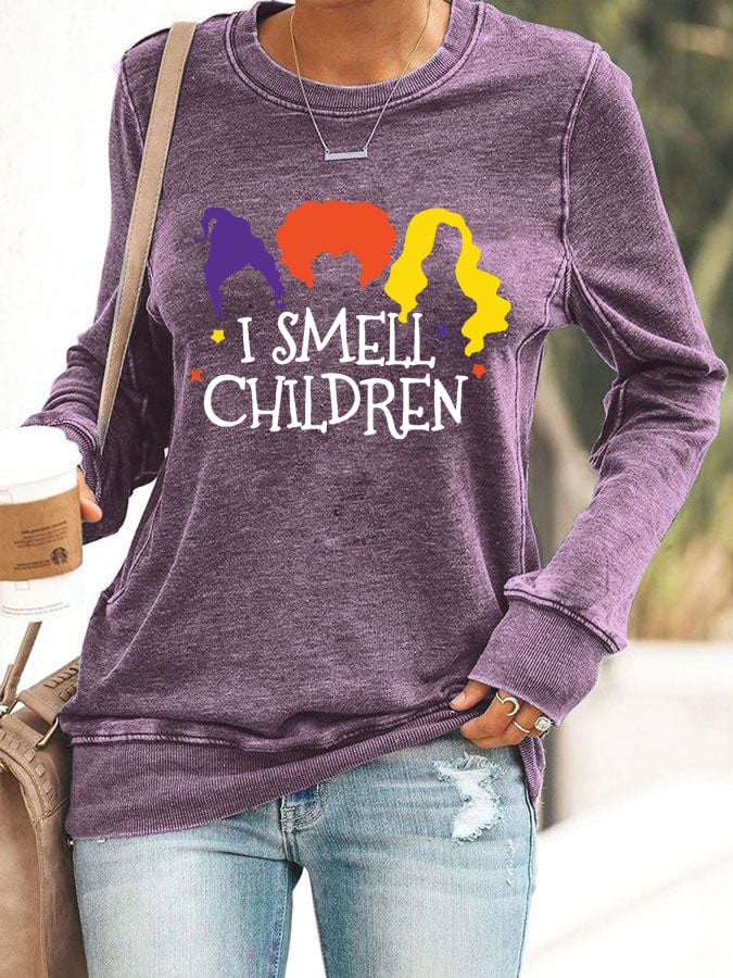 Women'S Casual I Smell Children Print Long-Sleeved Sweatshirt