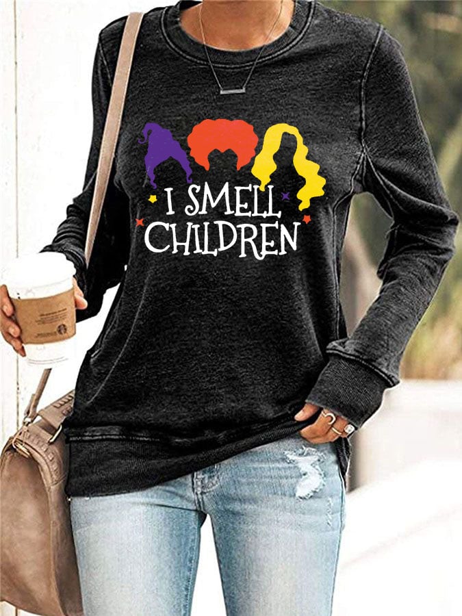 Women'S Casual I Smell Children Print Long-Sleeved Sweatshirt