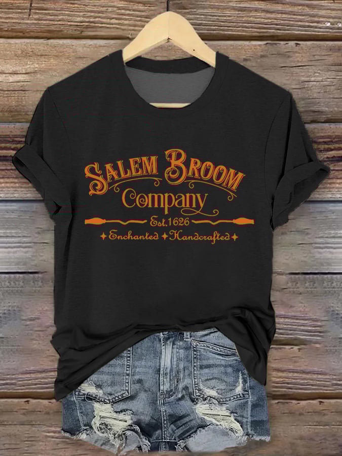 Women's Salem Broom Co Funny Halloween Casual Tee