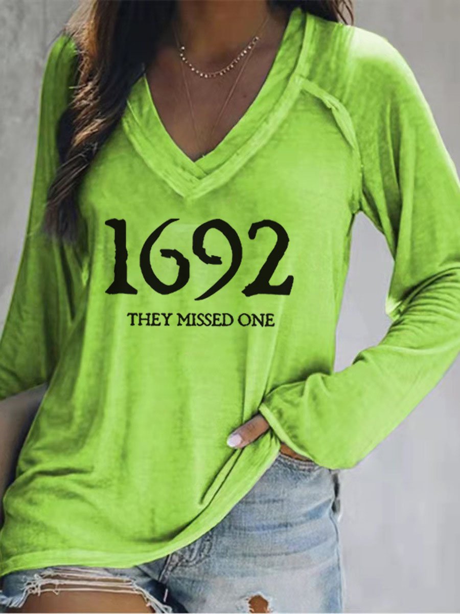 Women's 1692 They Missed One Salem Witch Casual V-Neck Long-Sleeve T-Shirt