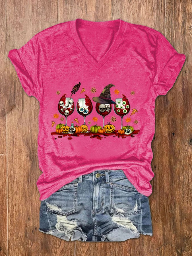 Women's Halloween Wine Glass T-Shirt