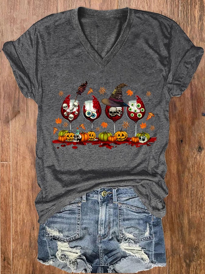 Women's Halloween Wine Glass T-Shirt
