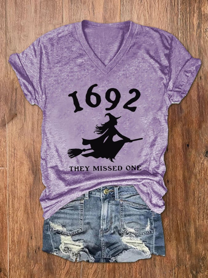 Women's 1692 Witch They Missed One Print V-Neck T-Shirt