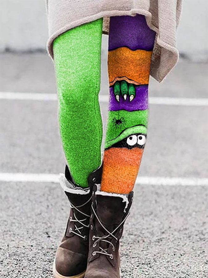 Fashion Halloween Peek Monster Print Leggings